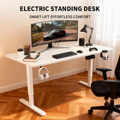 Electric Standing Desk Ergonomic Sit Stand Desk 70-115cm Height Adjustable with Side Hooks Motorized Home Office Computer Workstation 55x24Inch White