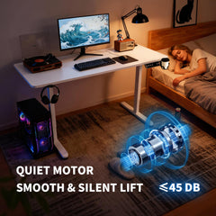 Electric Standing Desk Ergonomic Sit Stand Desk 70-115cm Height Adjustable with Side Hooks Motorized Home Office Computer Workstation 55x24Inch White