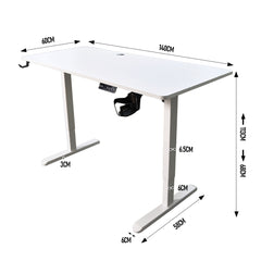 Electric Standing Desk Ergonomic Sit Stand Desk 70-115cm Height Adjustable with Side Hooks Motorized Home Office Computer Workstation 55x24Inch White