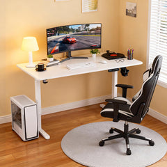 Electric Standing Desk Ergonomic Sit Stand Desk 70-115cm Height Adjustable with Side Hooks Motorized Home Office Computer Workstation 55x24Inch White