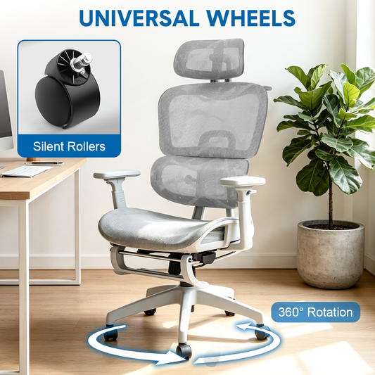 Mesh Ergonomic Office Chair High Back Swivel Computer Chair Lumbar Support With Adjustable Headrest and Footrest Suits 140-190cm Home Office 150kg Capacity