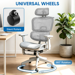 Mesh Ergonomic Office Chair High Back Swivel Computer Chair Lumbar Support With Adjustable Headrest and Footrest Suits 140-190cm Home Office 150kg Capacity