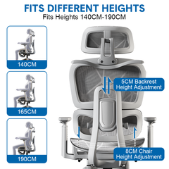 Mesh Ergonomic Office Chair High Back Swivel Computer Chair Lumbar Support With Adjustable Headrest and Footrest Suits 140-190cm Home Office 150kg Capacity