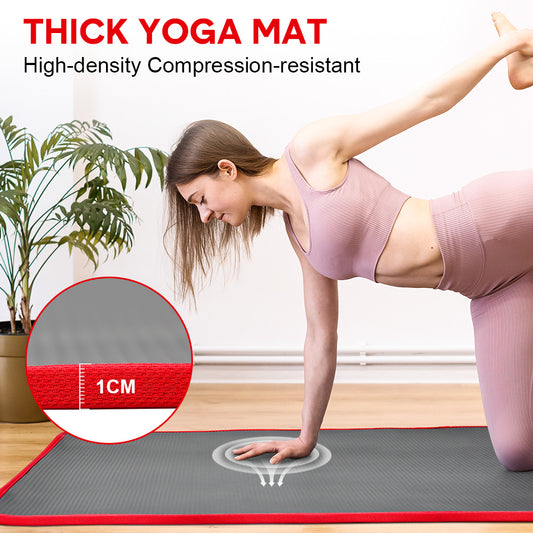 10mm Thick Yoga Mat High Density NBR Anti-Slip Fitness Exercise Mat for Stretching Muscles Pilates Abs Plank Training Bodybuilding Home Gym Equipment Black