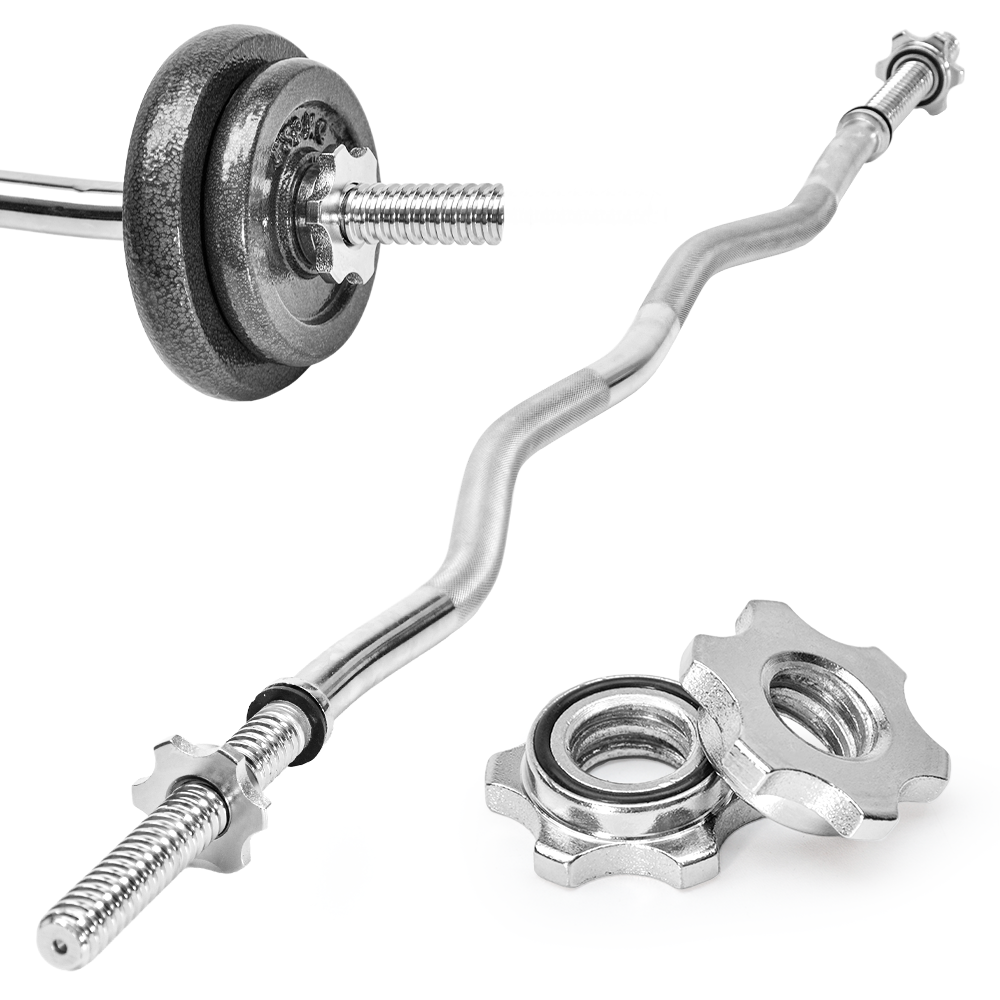 120cm EZ Curl Bar 25mm Standard Steel Weightlifting Bar Non-slip Knurled Handle with Spin Locks for Home Gym Bicep Triceps Strength Training 50kg Capacity