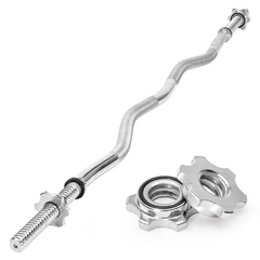 120cm EZ Curl Bar 25mm Standard Steel Weightlifting Bar Non-slip Knurled Handle with Spin Locks for Home Gym Bicep Triceps Strength Training 50kg Capacity