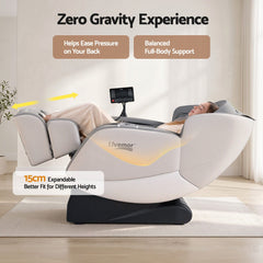 Livemor FLEX Full Body Massage Chair, Zero Gravity, Airbags, Recliner, Dual-Zone Waist & Calf Heat, 5 Auto Programs, 15cm Leg Extension for Different Height, Voice Control, Bluetooth Speakers