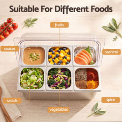 5-Star Chef 6 Pan Food Serving Display Stainless Steel Cooler Platter with Clear Roll Top Cover