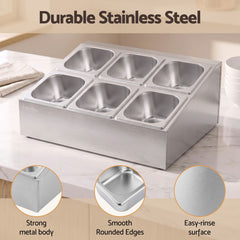 5-Star Chef 6 Pan Food Serving Display Container Stainless Steel Food Container Lids