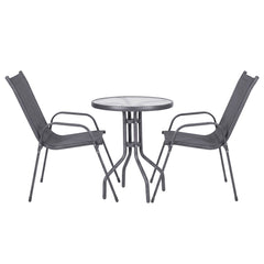 Gardeon 3PC Outdoor Bistro Set Table and Chairs Stackable Patio Furniture Grey