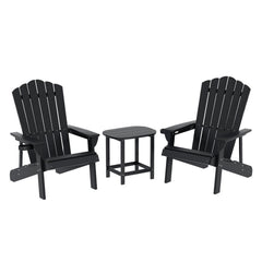Gardeon Outdoor Table and Chairs HDPE Adirondack Beach Chair Sun Lounge Patio Furniture Garden Black