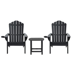 Gardeon Outdoor Table and Chairs HDPE Adirondack Beach Chair Sun Lounge Patio Furniture Garden Black