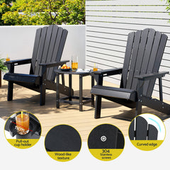 Gardeon Outdoor Table and Chairs HDPE Adirondack Beach Chair Sun Lounge Patio Furniture Garden Black