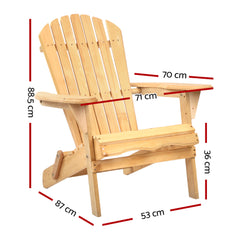 Gardeon Adirondack Outdoor Chairs Wooden Beach Chair Patio Furniture Garden Natural