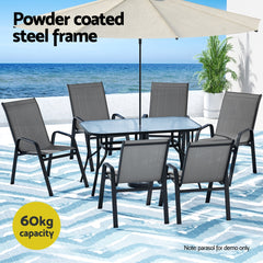 Gardeon 7PC Outdoor Dining Set Table and Chairs Patio Furniture Bistro Set Garden Grey