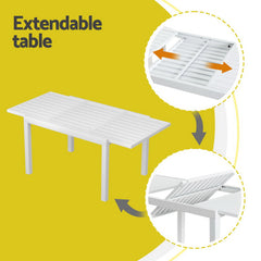 Gardeon Outdoor Dining Set 5 Piece Aluminum Extendable Table Setting White
