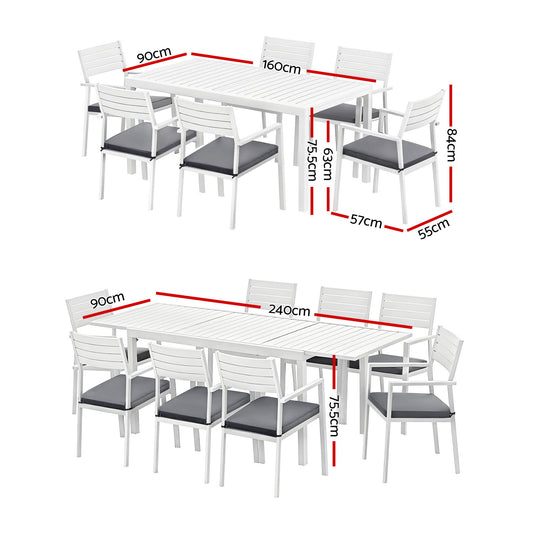 Gardeon Outdoor Dining Set 9PCS Aluminum Extendable Table Chairs Patio Furniture