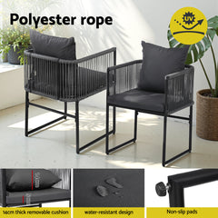 Gardeon 5PCS Outdoor Dining Set Table and Chairs Rope Patio Furniture Garden Black