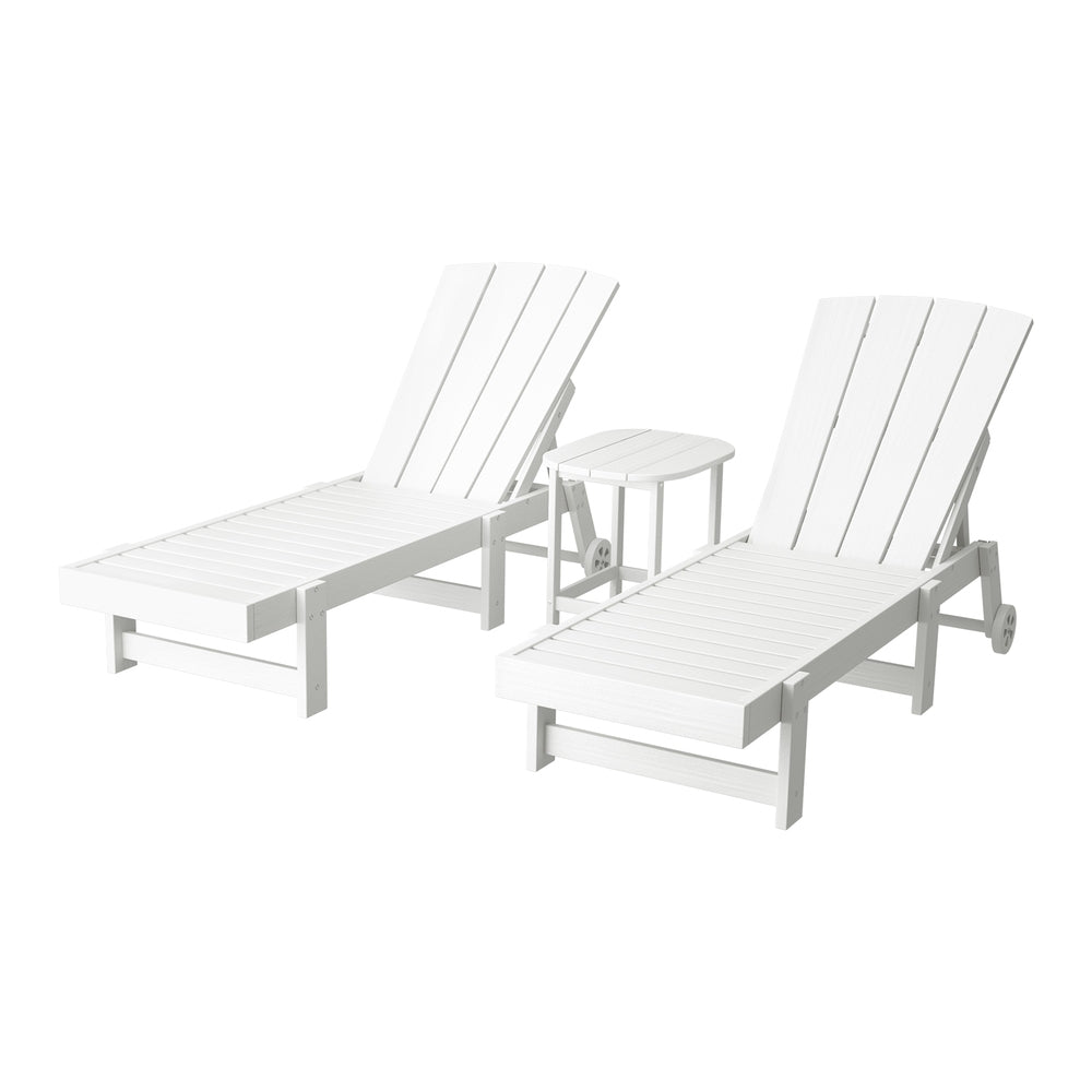 Gardeon Sun Lounge Lounger Table and Chairs Beach Chair Adirondack HDPE Patio Outdoor Furniture Wheels White