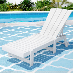 Gardeon Sun Lounge Beach Chair HDPE Adirondack Lounger Patio Outdoor Furniture with Wheels White