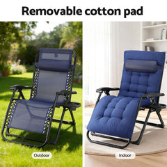 Gardeon Sun Lounge Lounger Folding Camping Zero Gravity Chair Outdoor Furniture XL Blue