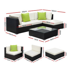 Gardeon 5-Piece Outdoor Sofa Set Wicker Couch Lounge Setting Cover