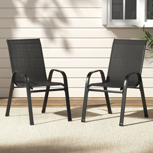 Gardeon 2PC Outdoor Dining Chairs Stackable Lounge Chair Patio Furniture Black