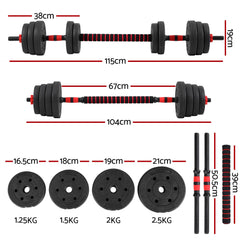 Everfit 30kg Adjustable Dumbbell Set 4in1 Barbell Weight Plates Home Workout