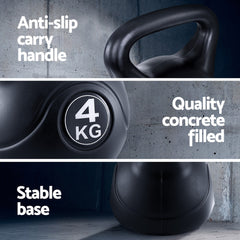 Everfit 4kg Kettlebell Set Weight Lifting Bench Dumbbells Kettle Bell Gym Home