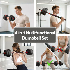 Everfit 40kg Adjustable Dumbbell Barbell Set Weight Plates Home Workout