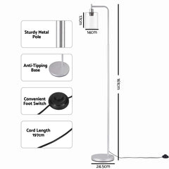 Artiss Floor Lamp Modern Industrial Standing Light with Clear Glass Shade, Silver Metal Tall Lamp for Living Room, Bedroom & Office, Anti-Tipping Weighted Base & Foot Switch (Bulb Not Included)