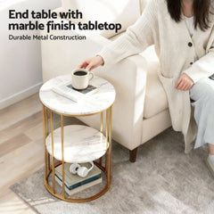 Artiss Floor Lounge Sofa Bed & Coffee Table 2 Tier Marble Effect Side Table Set