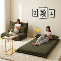 Artiss Floor Lounge Sofa Bed Folding Chaise Chair Green & Coffee Table Side Table Marble Effect