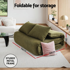 Artiss Floor Lounge Sofa Bed Folding Chaise Chair Green & Coffee Table Side Table Marble Effect