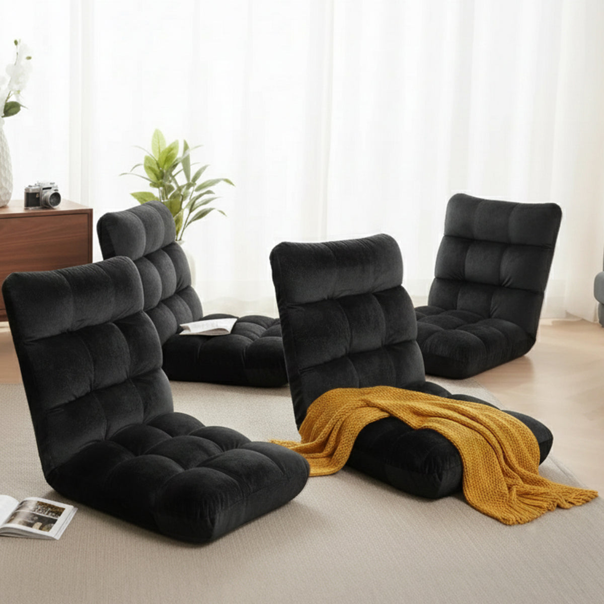 Artiss 4X Lounge Sofa Bed Flannel Fabric Black