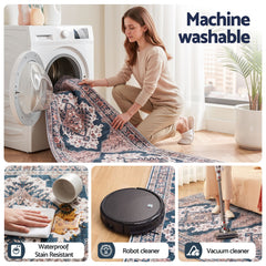 Artiss 80 x 180 cm Washable Runner Area Rug No Hard Glue Quilt-Like Soft for Home Decor, 0.5cm Ultra-Thin Pet Friendly Bohemian Medallion Bedroom Carpet