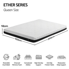 Giselle 18cm Queen Memory Foam Mattress Dual Feel Reversible Charcoal Foam