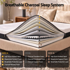 Giselle 18cm Queen Memory Foam Mattress Dual Feel Reversible Charcoal Foam