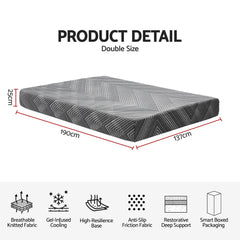Giselle 25cm Double Memory Foam Mattress Gel Infused Foam Removable Cover