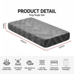 Giselle 25cm King Single Memory Foam Mattress Gel Infused Foam Removable Cover
