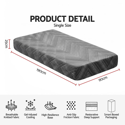 Giselle 25cm Single Memory Foam Mattress Gel Infused Foam Removable Cover