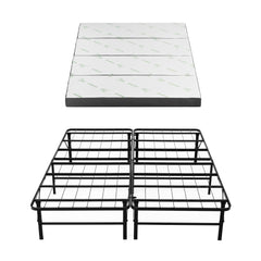 Giselle Queen Folding Bed with Mattress 4 Fold Metal Frame Guest Bed Bamboo Cover