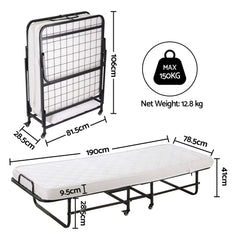 ARTISS Folding Bed with Mattress, Portable Rollaway 150kg Capacity 190CM