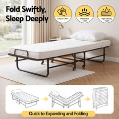 ARTISS Folding Bed with Mattress, Portable Rollaway 150kg Capacity 190CM