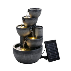 Gardeon Solar Fountain Water Feature 5-Tier Cascading Bowl Grey 51cm