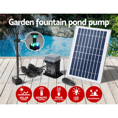 Gardeon Solar Pond Pump Submersible Fountain with Battery Kit LED Lights 5.2FT