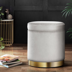 Artiss Ottoman Storage Foot Stool Round Velvet Grey