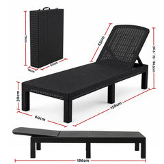 Gardeon Sun Lounge Outdoor Folding Recliner Patio Pool Beach Chair Rattan Black