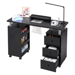 Artiss Manicure Table Nail Desk with Built-in Dust Collector Beauty Salon Station Drawers Shelves Wrist Cushion Wheels Black