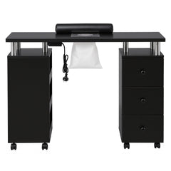 Artiss Manicure Table Nail Desk with Built-in Dust Collector Beauty Salon Station Drawers Shelves Wrist Cushion Wheels Black